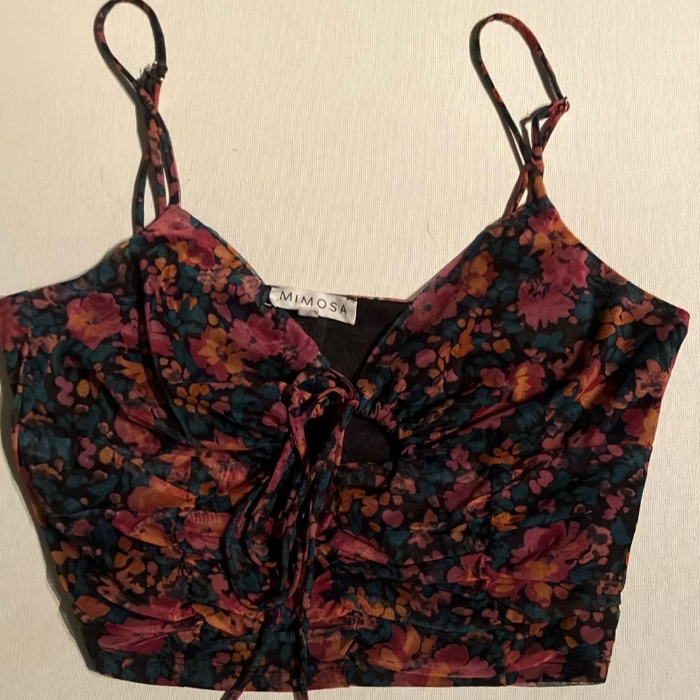 Mimosa Floral Strappy Shirt Keyhole Cutout Size Small